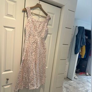 Floral White and Pink Midi Dress